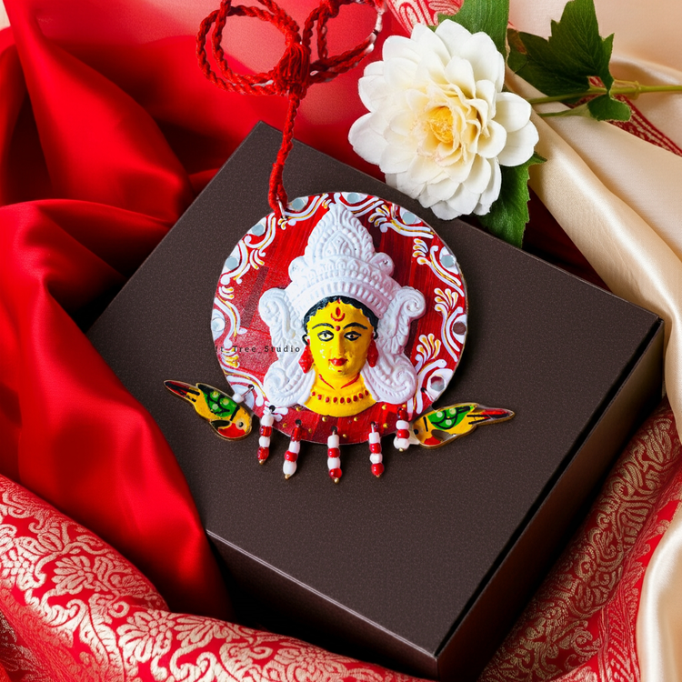 Maa Durga Clay Neckpiece with Earrings