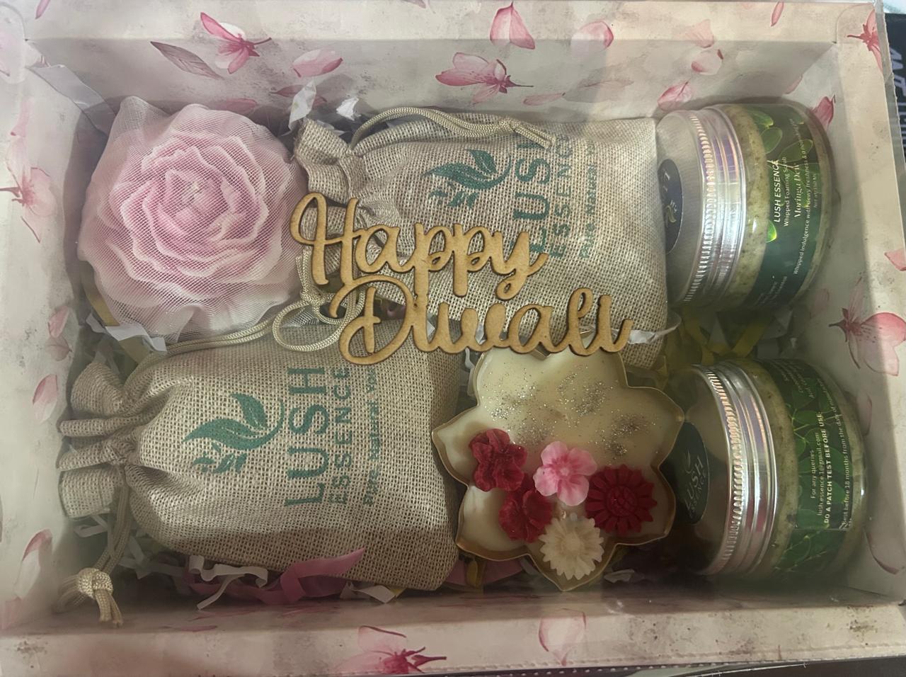 Diwali Hamper with Candles, Dry Fruits and Organic Skincare by RNR