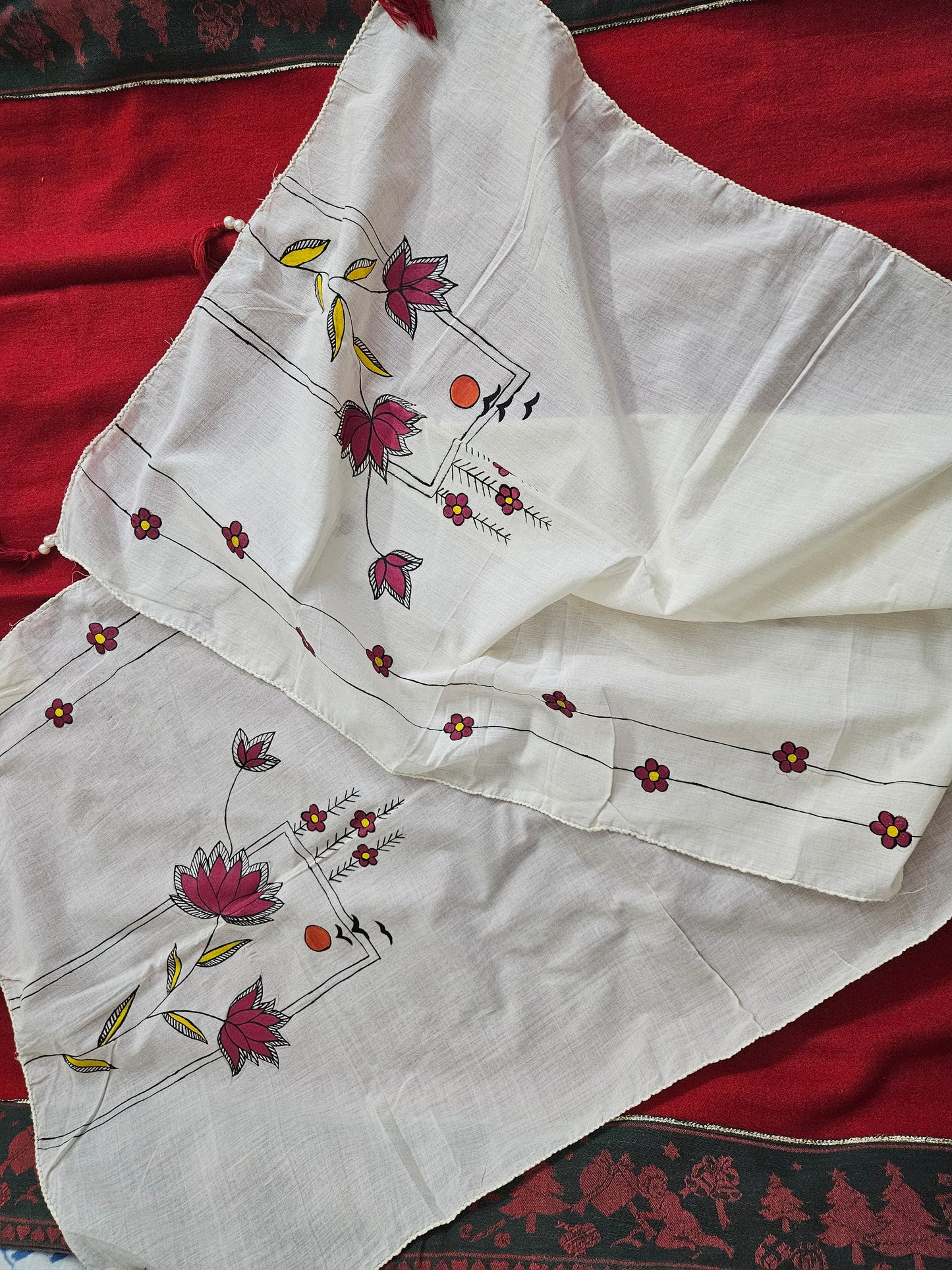 Floral Border Stole on Tussar by RNR