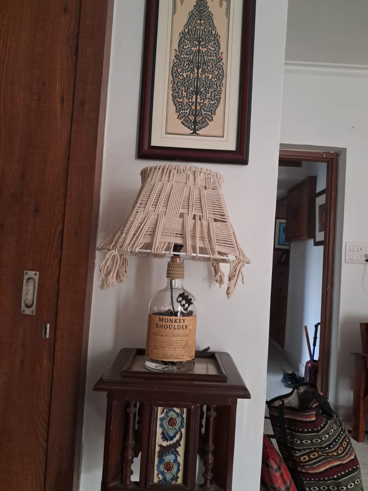 Handknitted Jute Monkey Shoulder Bottle Lamp