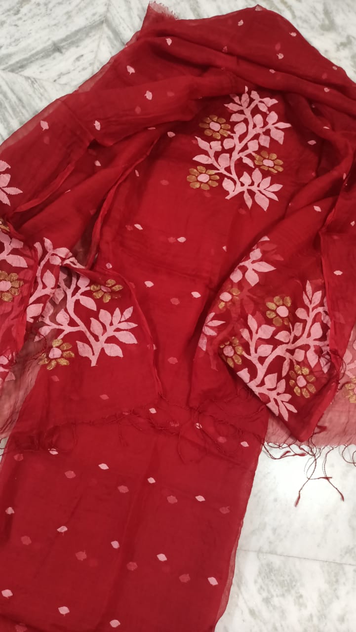 Thread and Needle work Jamdani Muslin Suits