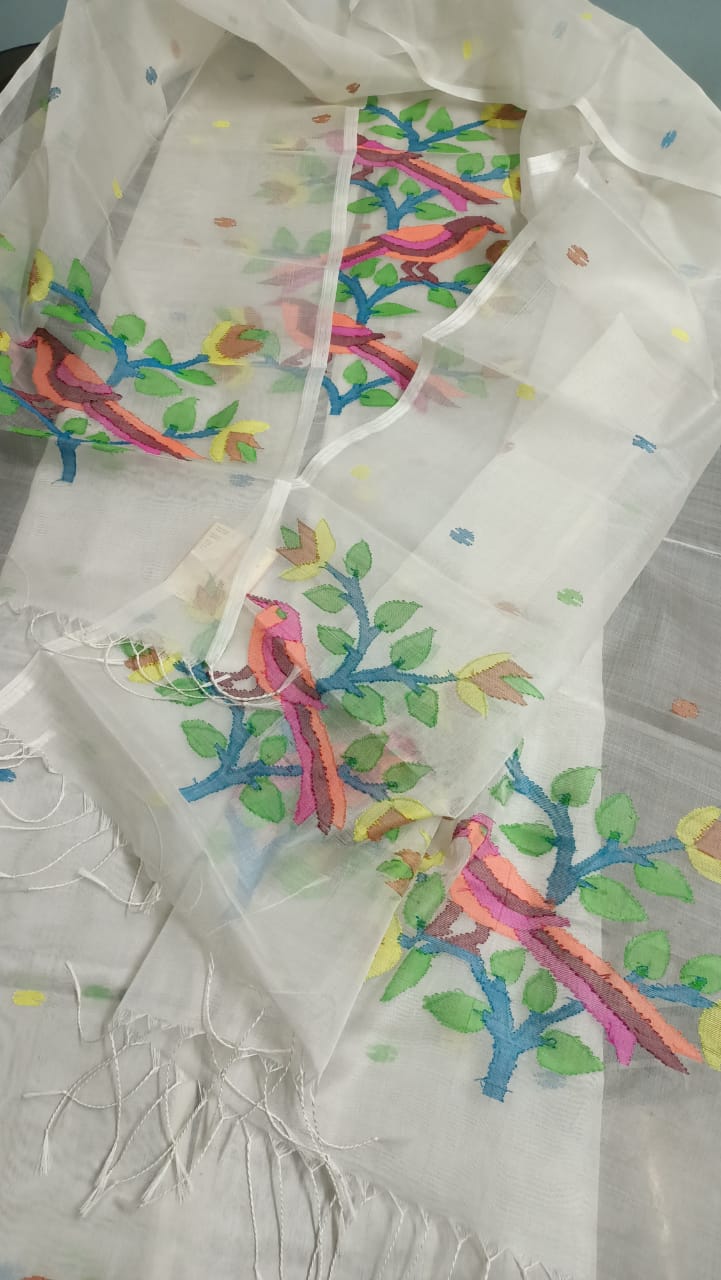 Thread and Needle work Jamdani Muslin Suits