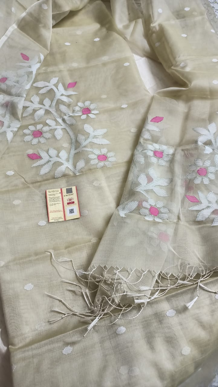 Thread and Needle work Jamdani Muslin Suits