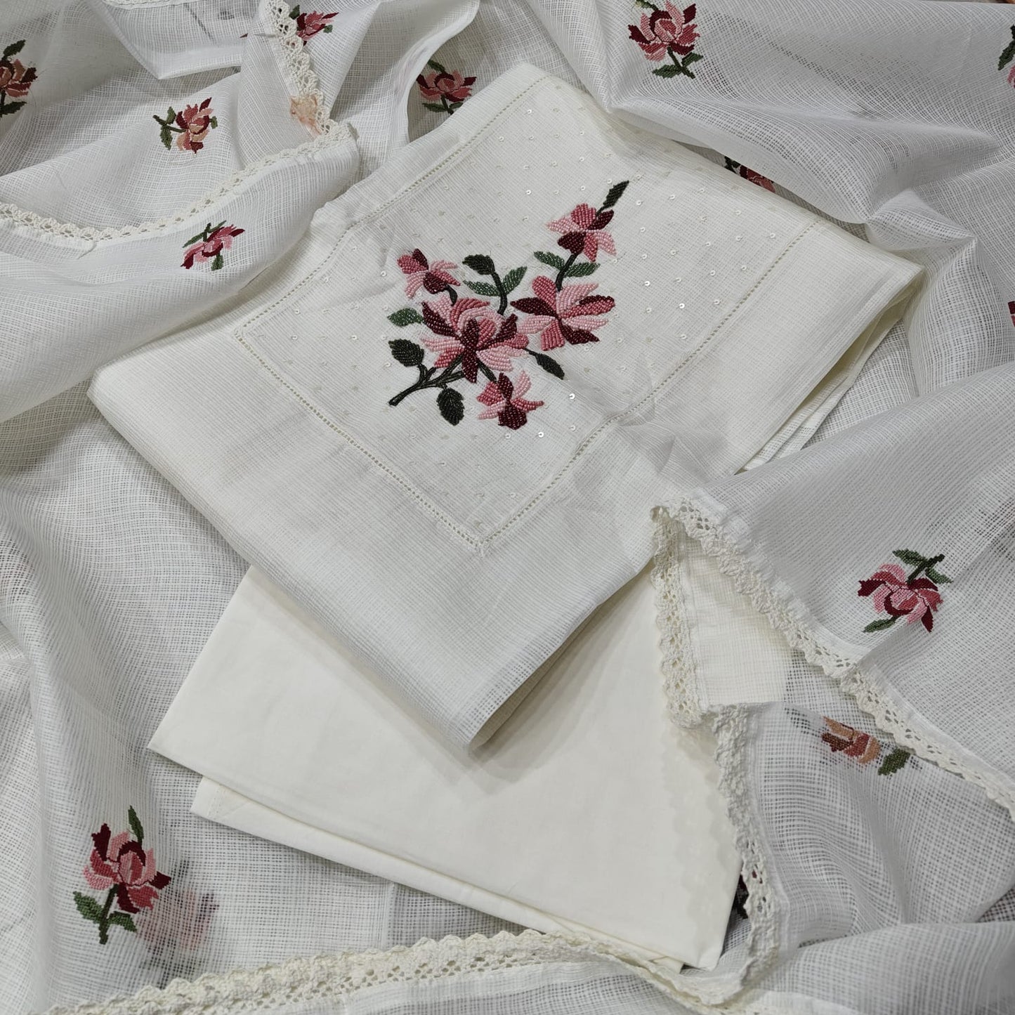 Kota Doriya Floral Embroidered Suit