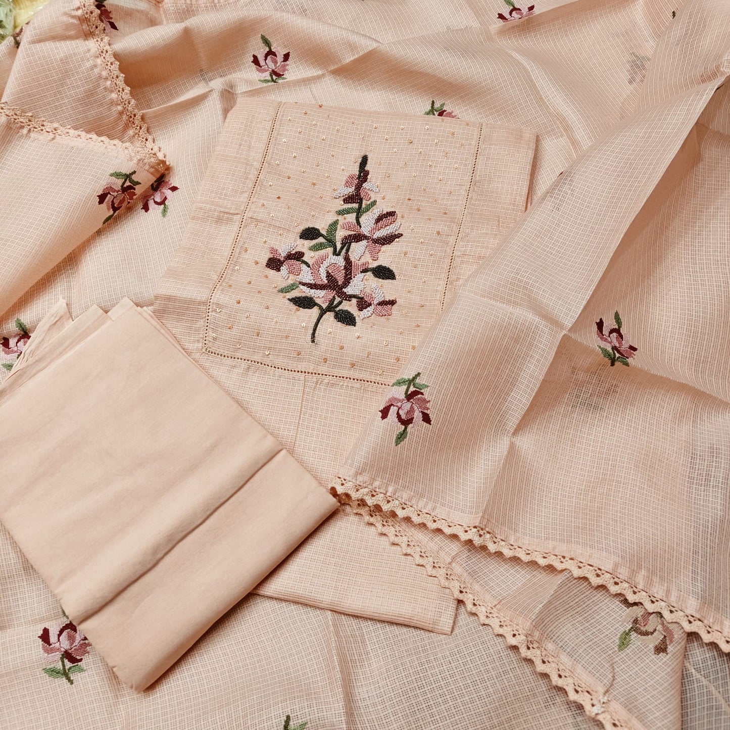 Kota Doriya Floral Embroidered Suit