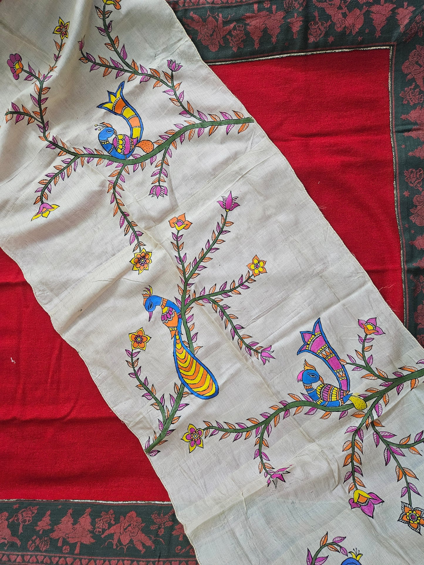 Handpainted Peacock Dupatta on Silk by RNR