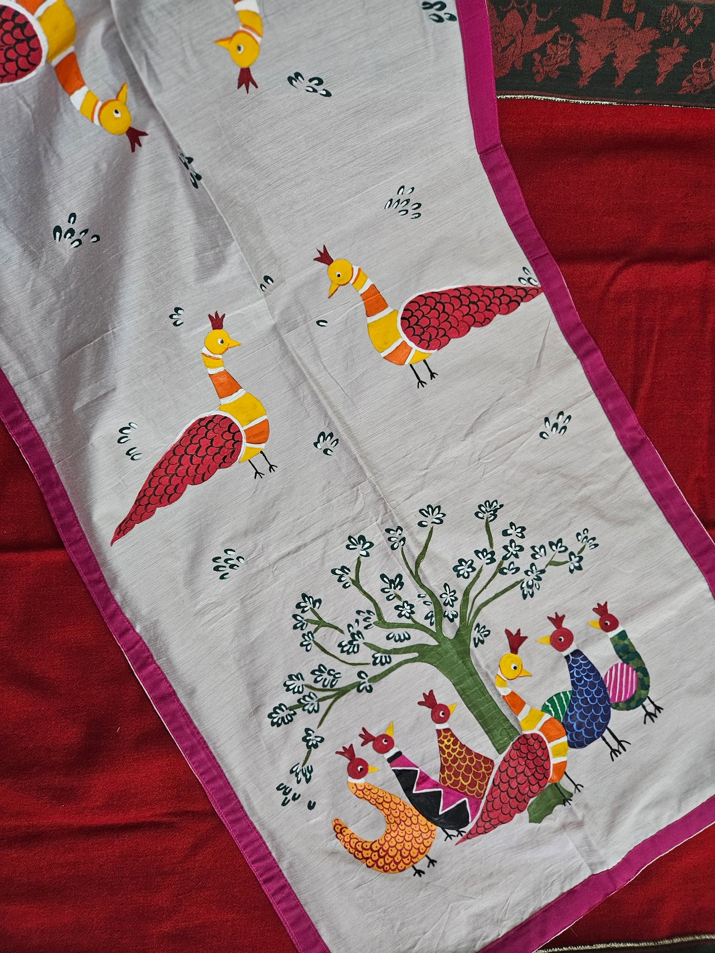 Handpainted Peacock Dupatta on Silk by RNR