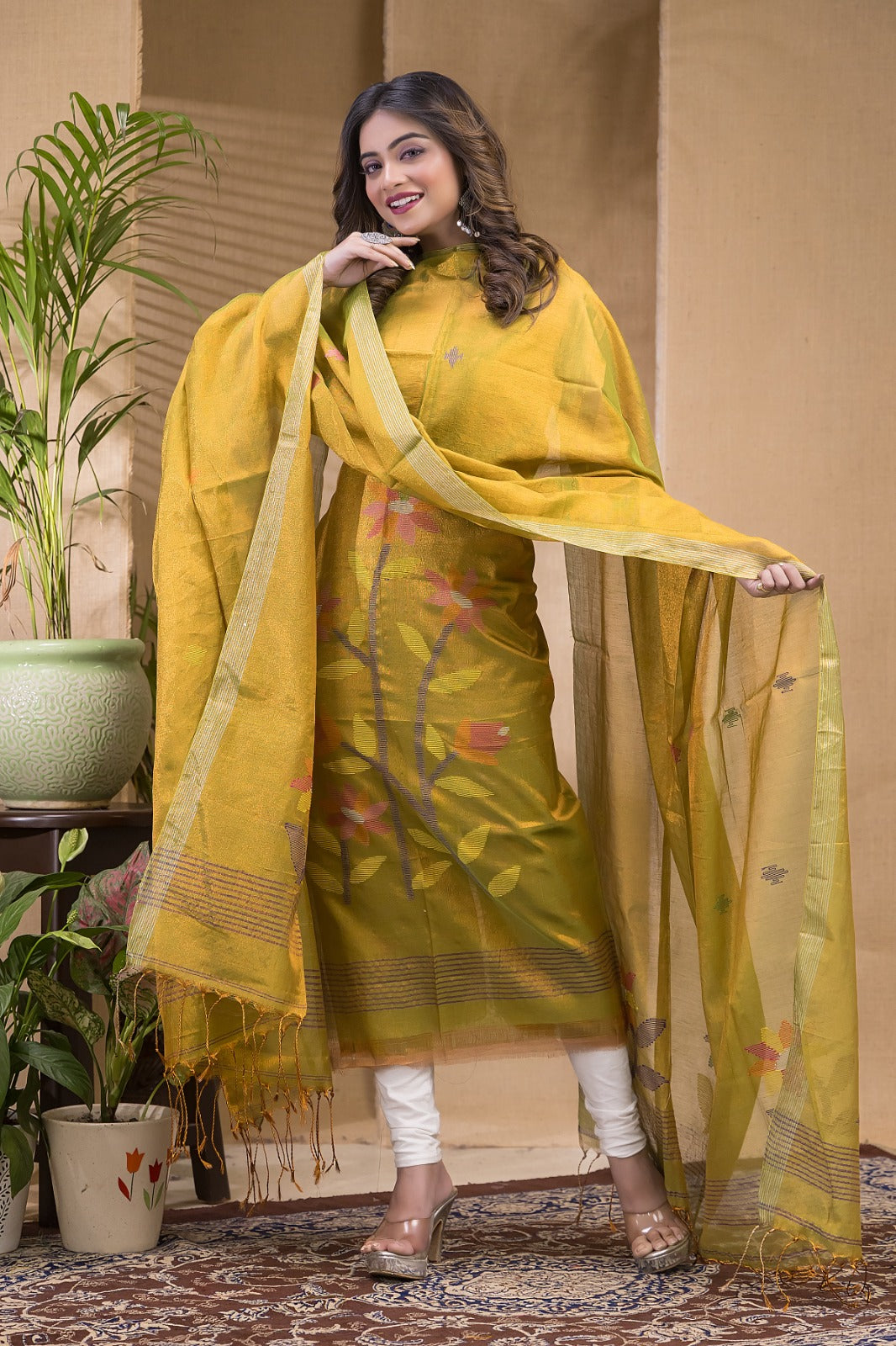 Pure Metallic Linen Jamdani Suit by RNR