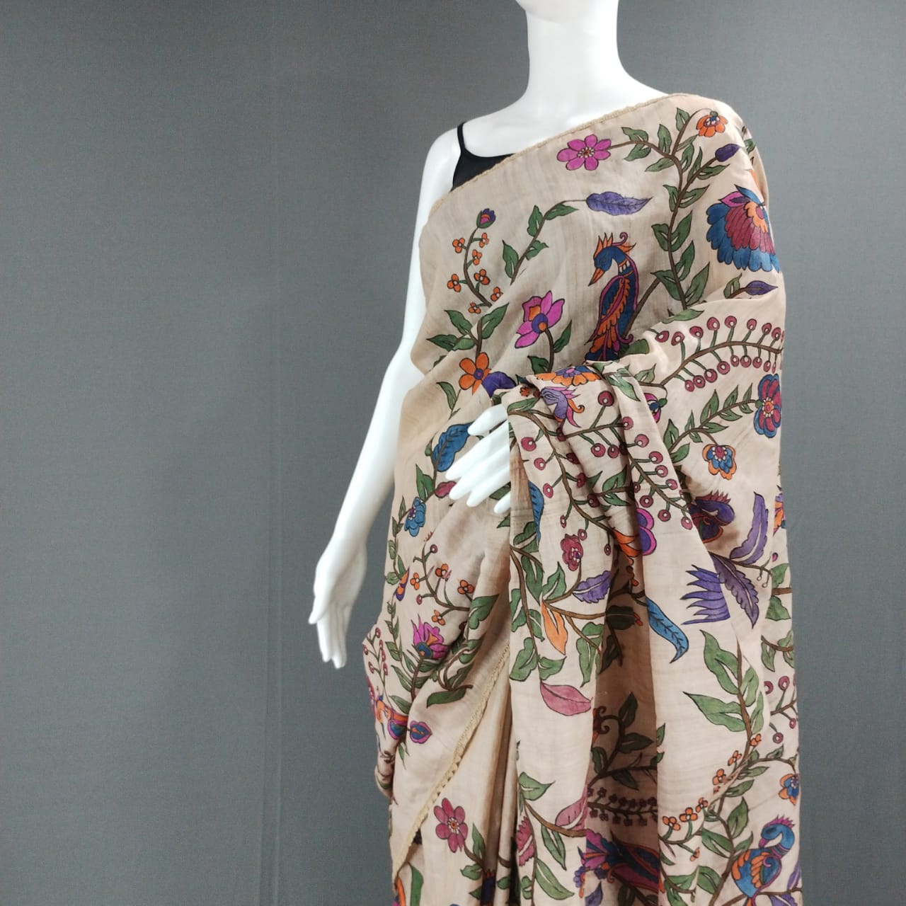 Handloom Kosa Silk Peacock Painted Saree