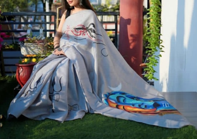 Hand-Painted Saree - Shiva Mahakaal Saree | Customisable Saree By Rank Never Retire
