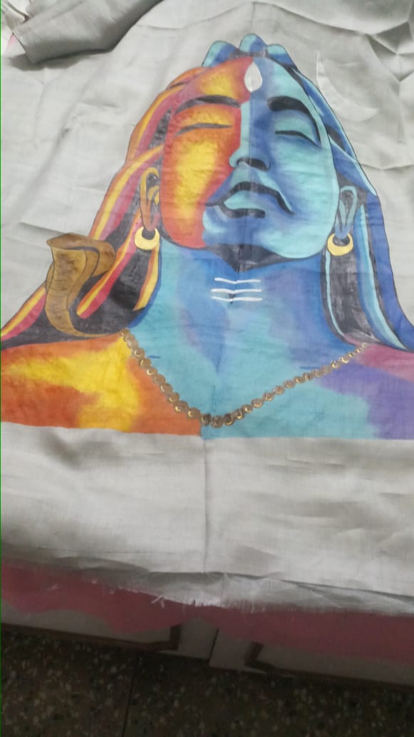 Hand-Painted Saree - Shiva Mahakaal Saree | Customisable Saree By Rank Never Retire