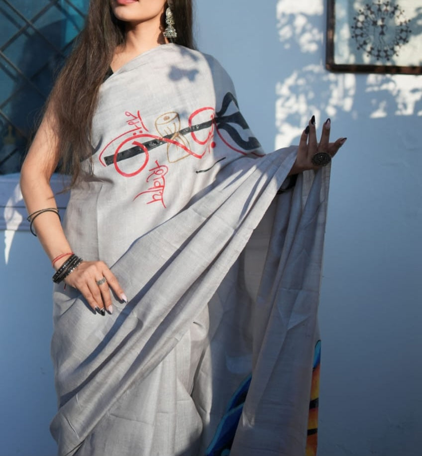 Hand-Painted Saree - Shiva Mahakaal Saree | Customisable Saree By Rank Never Retire