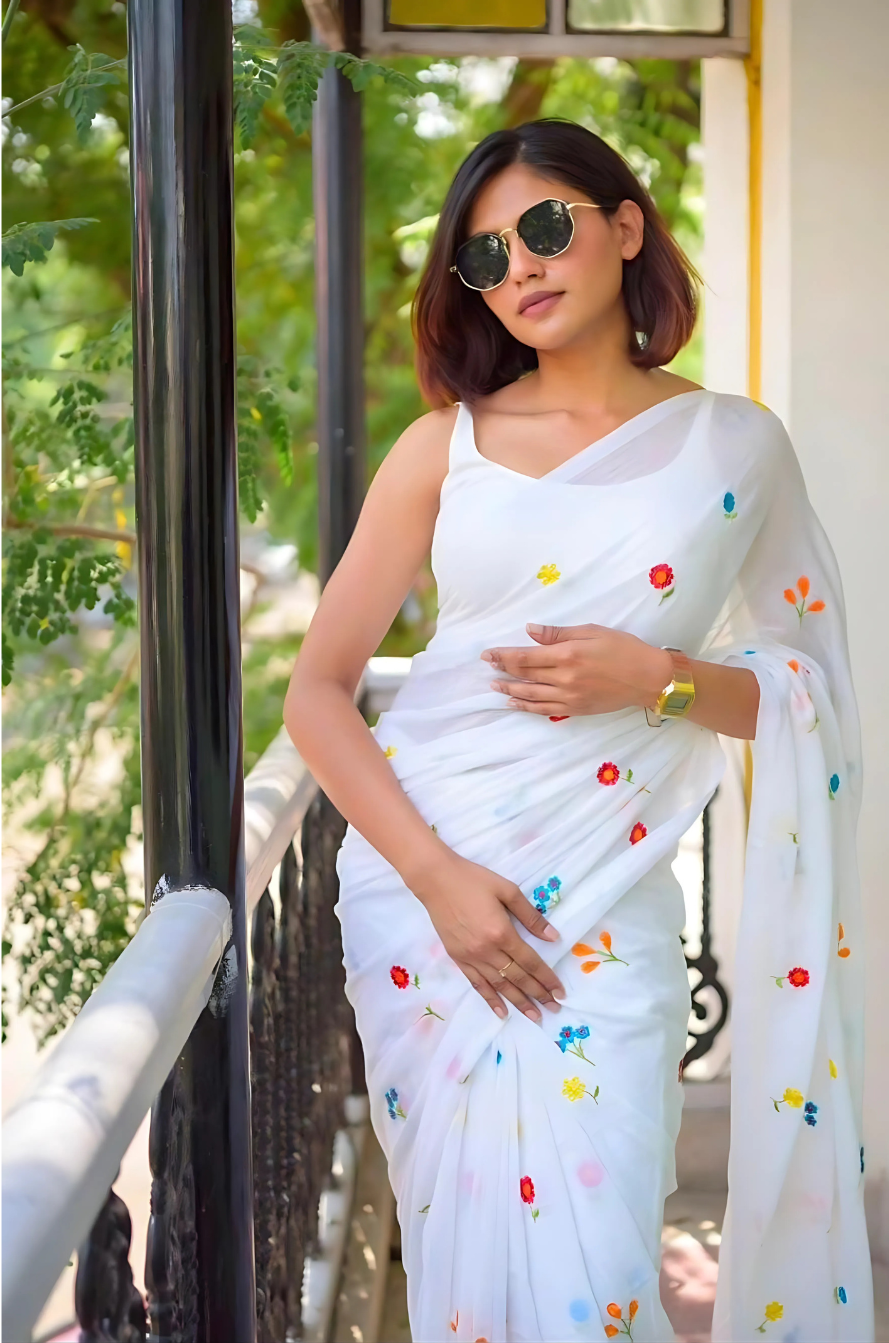 Exclusive Mul Cotton Embroidery Work Saree by RNR