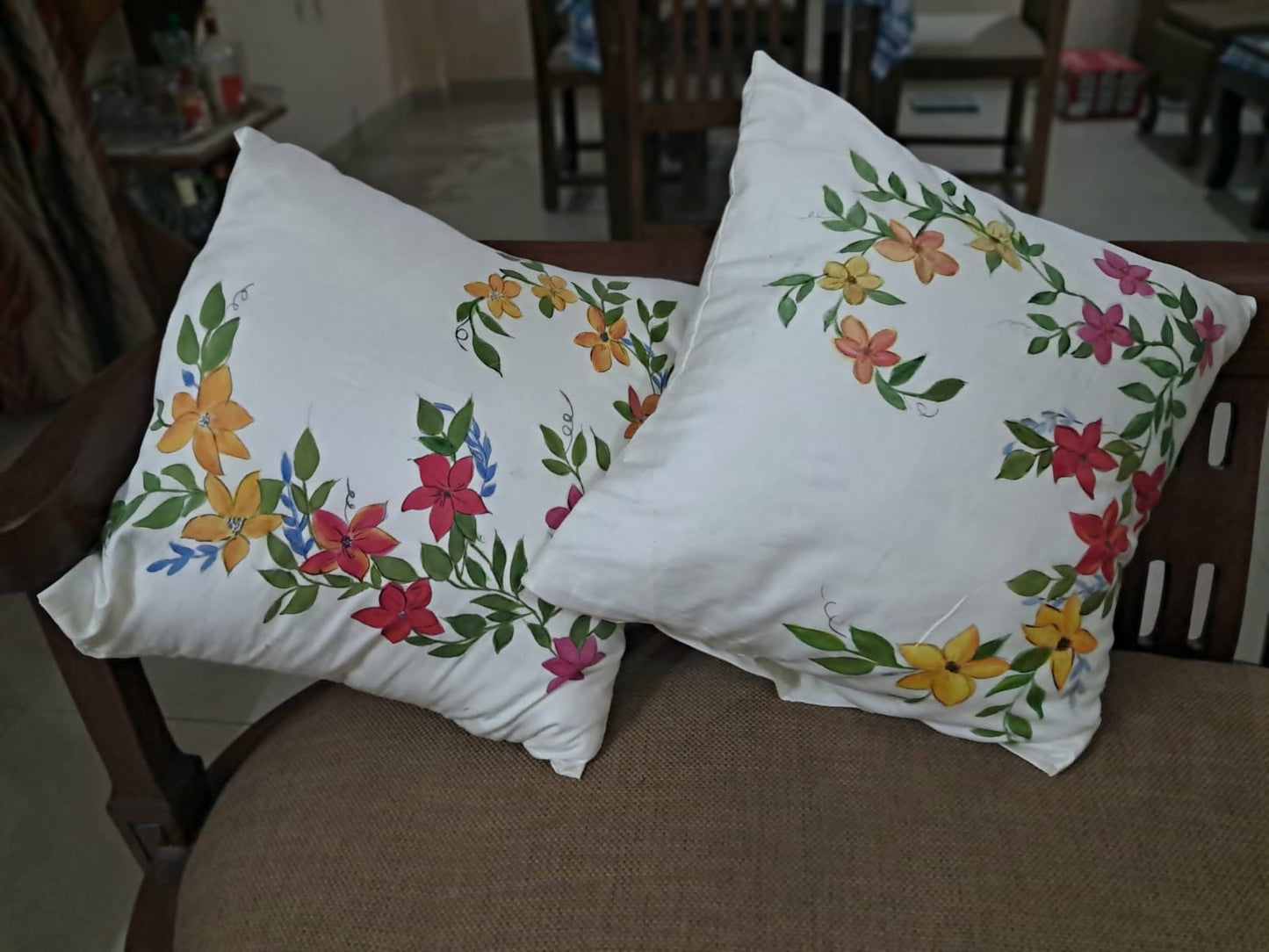 White Fresh and Floral Handpainted Cushion Covers by RNR
