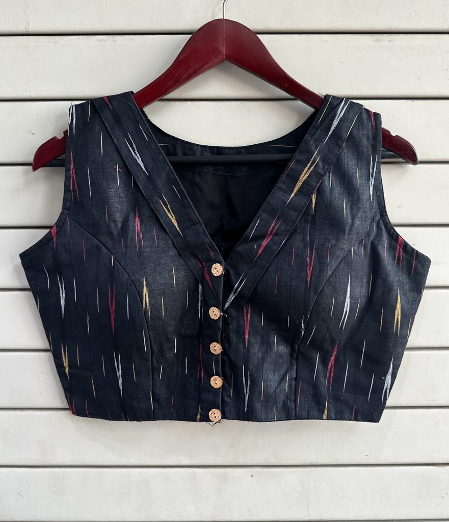 Stylish Ikkat Blouses - Black and Multi - RANK NEVER RETIRES
