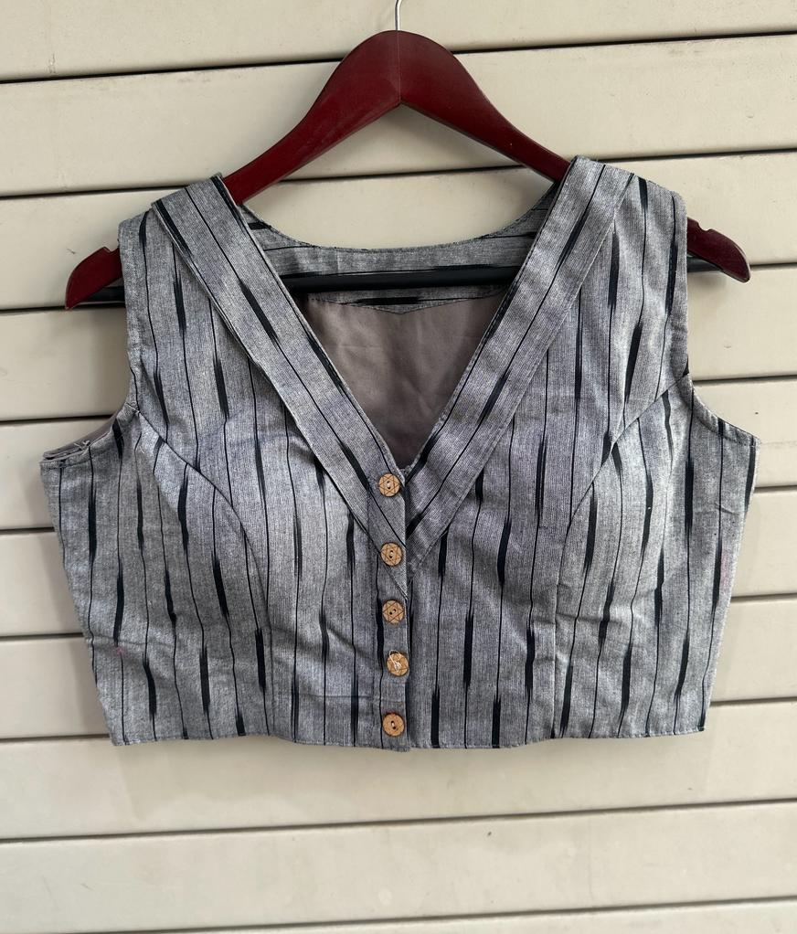 Stylish Ikkat Blouses - Grey and Black - RANK NEVER RETIRES