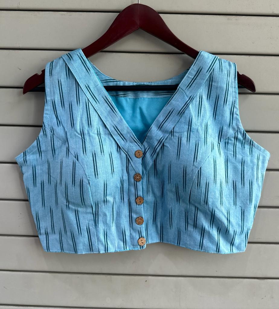 Stylish Ikkat Blouses - Light Blue and Black - RANK NEVER RETIRES