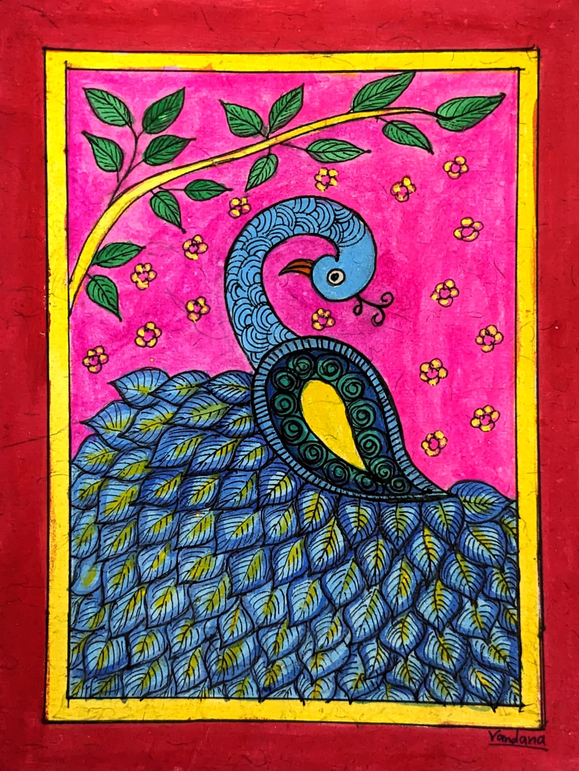 Vibrant Acrylic Madhubani Artwork - 3 - RANK NEVER RETIRES