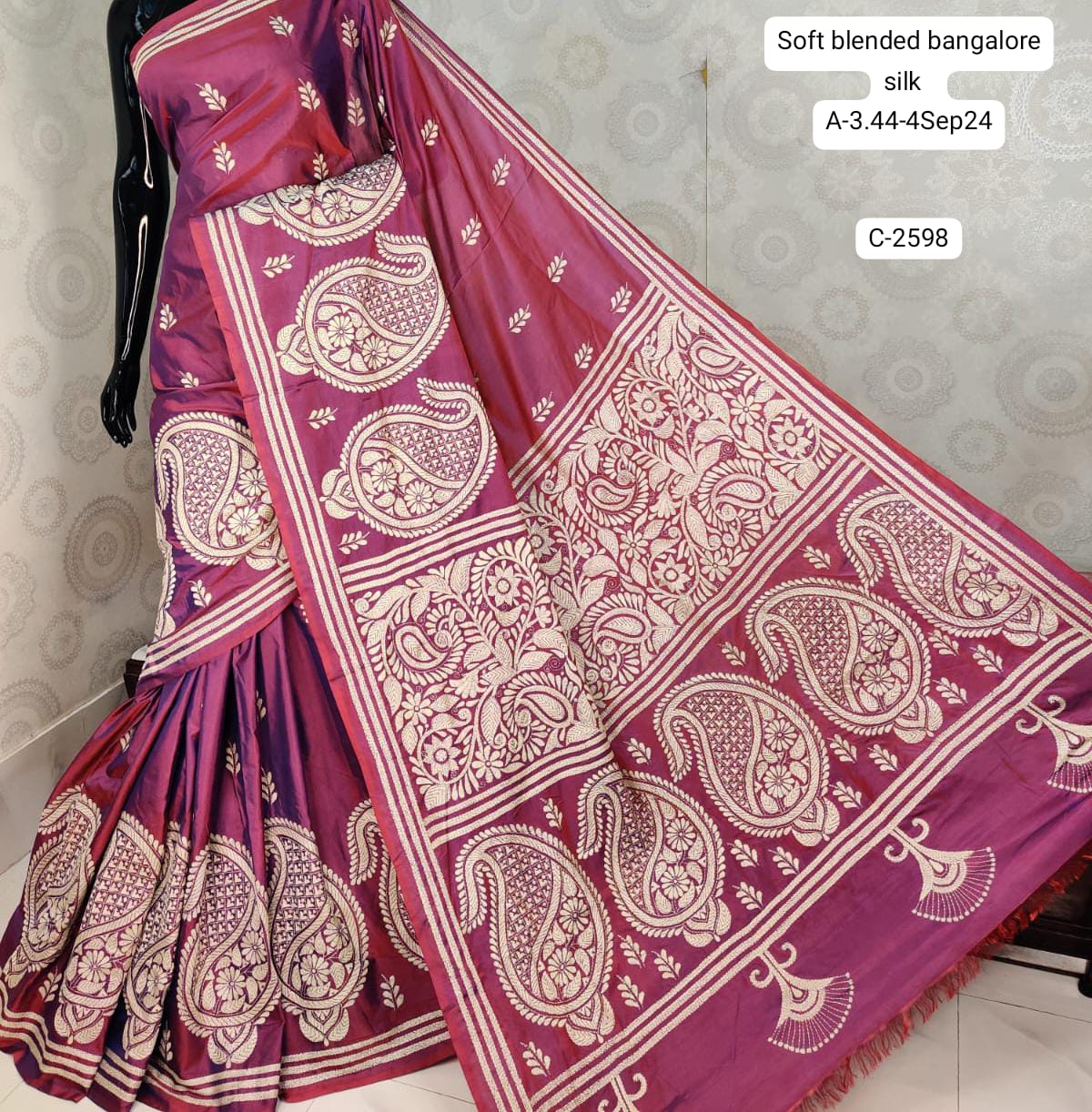 Full Kantha Stitch Saree on Blended Bangalore Silk