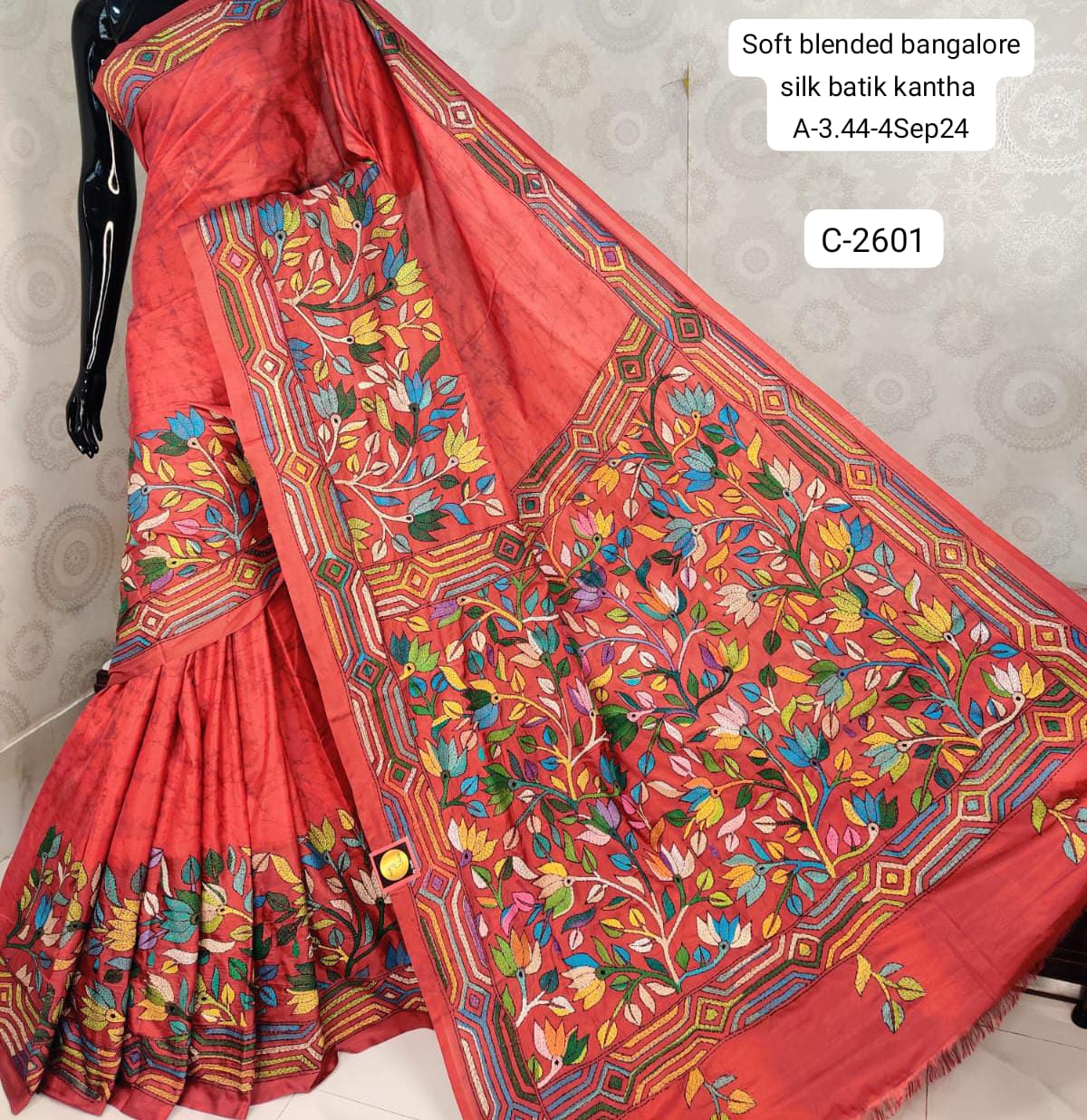 Full Kantha Stitch Saree on Blended Bangalore Silk