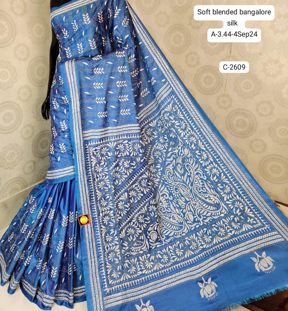 Full Kantha Stitch Saree on Blended Bangalore Silk