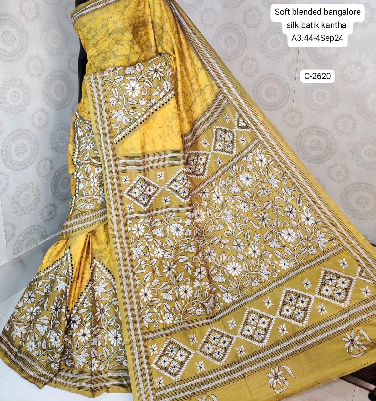 Full Kantha Stitch Saree on Blended Bangalore Silk