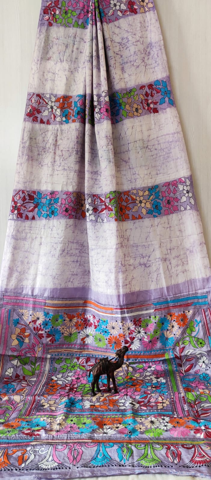 Batik print Kantha Bangalore Silk Saree