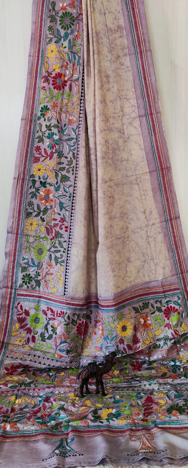 Batik print Kantha Bangalore Silk Saree