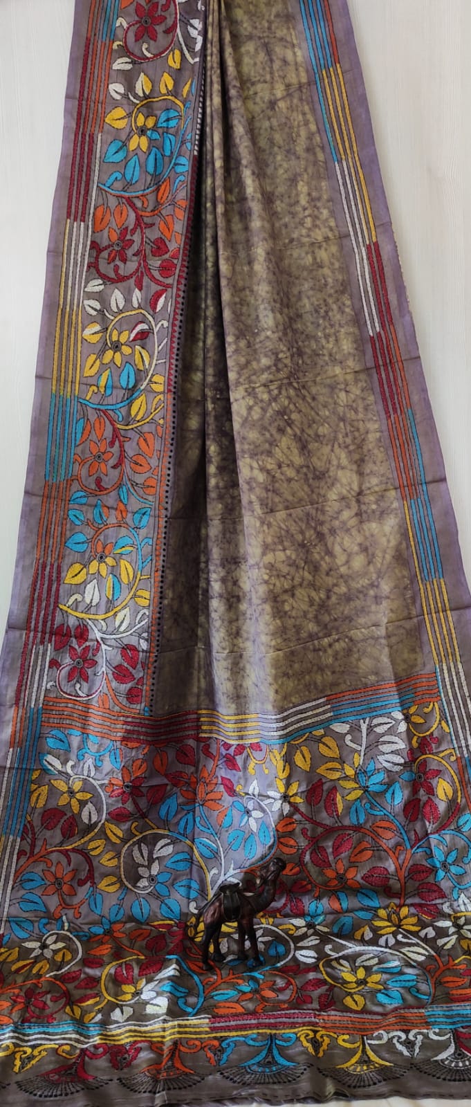 Batik print Kantha Bangalore Silk Saree