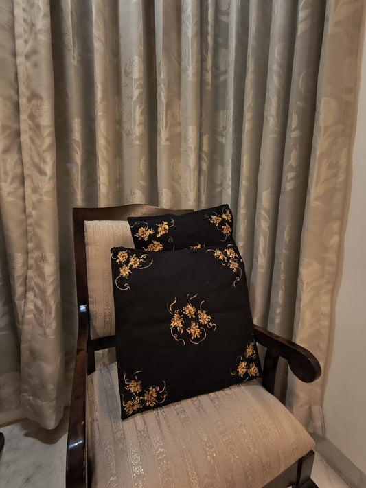 Black Handpainted Cushion Covers - Set of 2