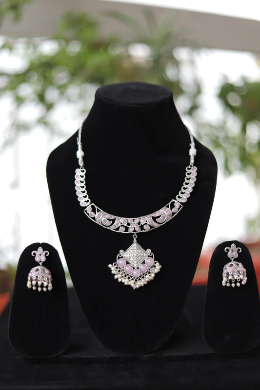 Blushing Beauty- Pink Semi-Choker Set by RNR
