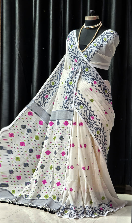 Cotton Jamdani Saree with Mina Work With Blouse by RNR