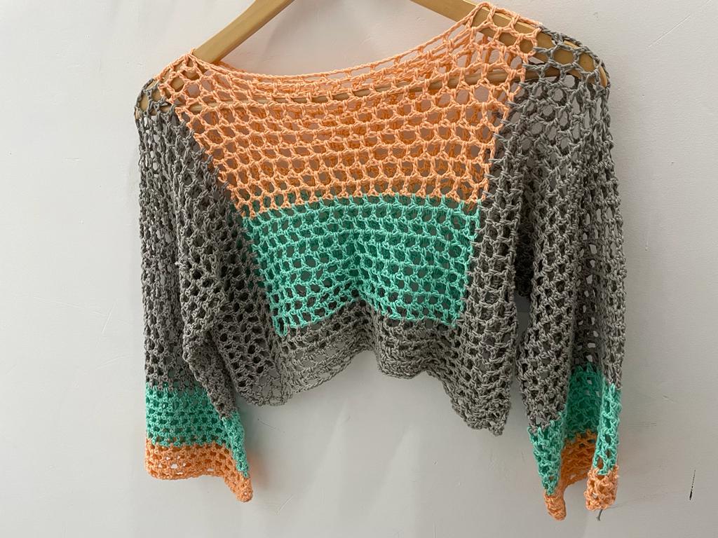 Grey and Orange Crochet Top