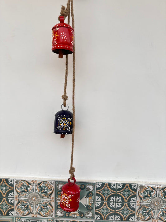 Cylindrical Coloured, Handpainted Decorative Cow Bells on Jute Rope by RNR