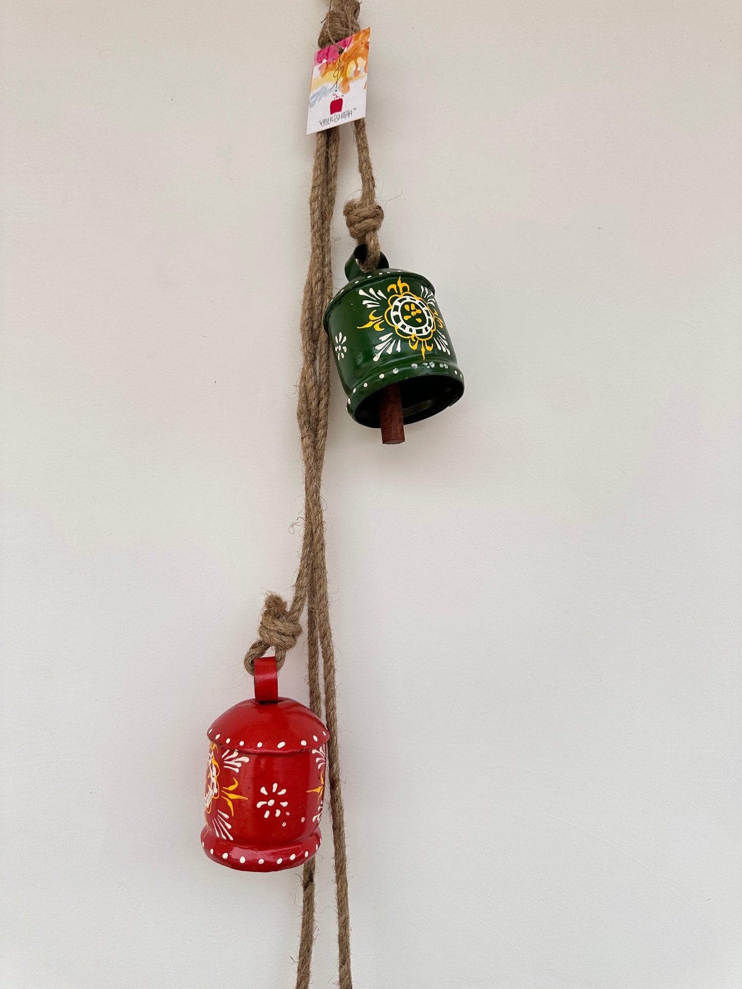 Cylindrical Coloured, Handpainted Decorative Cow Bells on Jute Rope by RNR