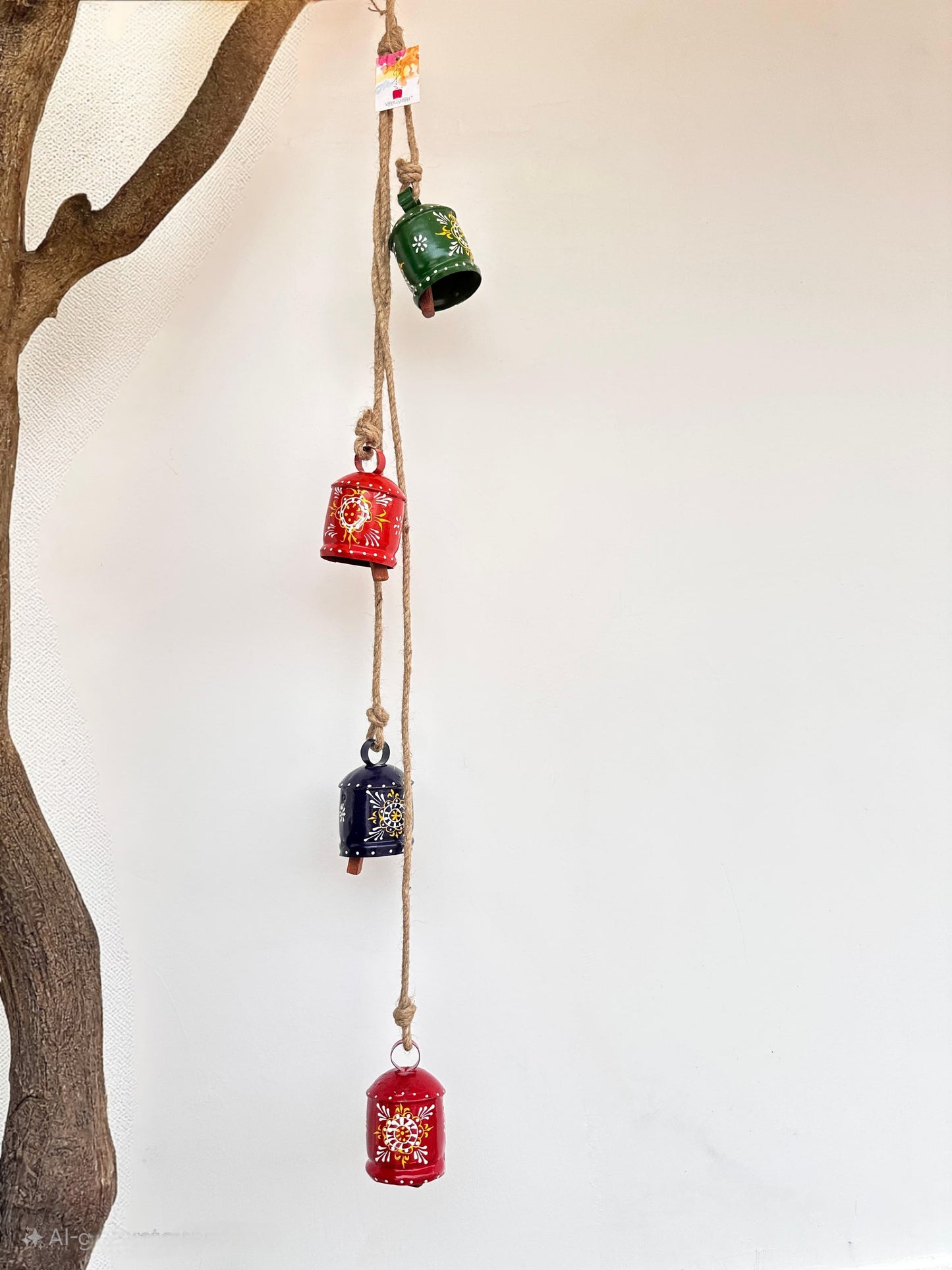 Cylindrical Coloured, Handpainted Decorative Cow Bells on Jute Rope by RNR