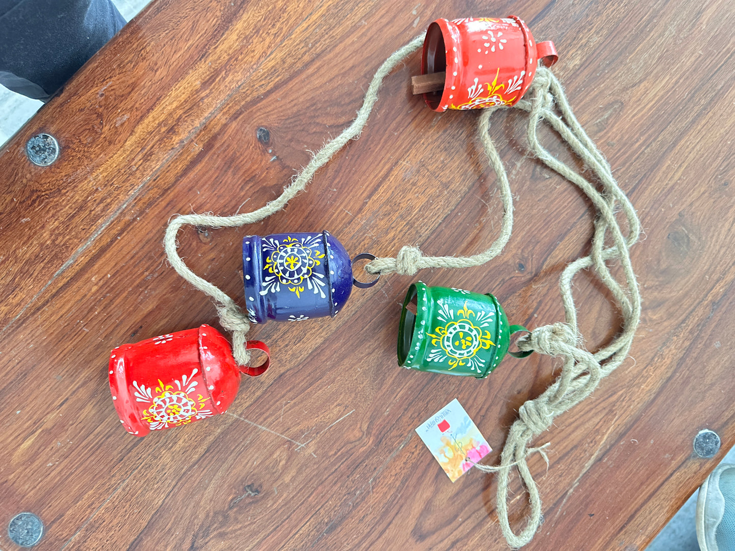 Cylindrical Coloured, Handpainted Decorative Cow Bells on Jute Rope by RNR