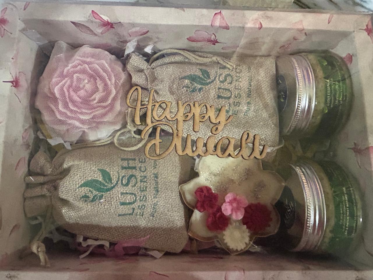 Diwali Hamper with Candles, Dry Fruits and Organic Skincare by RNR