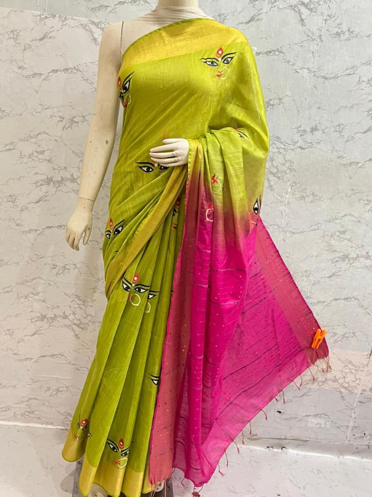 Durga Eyes Silk Saree with Zari Border by Rank Never Retires