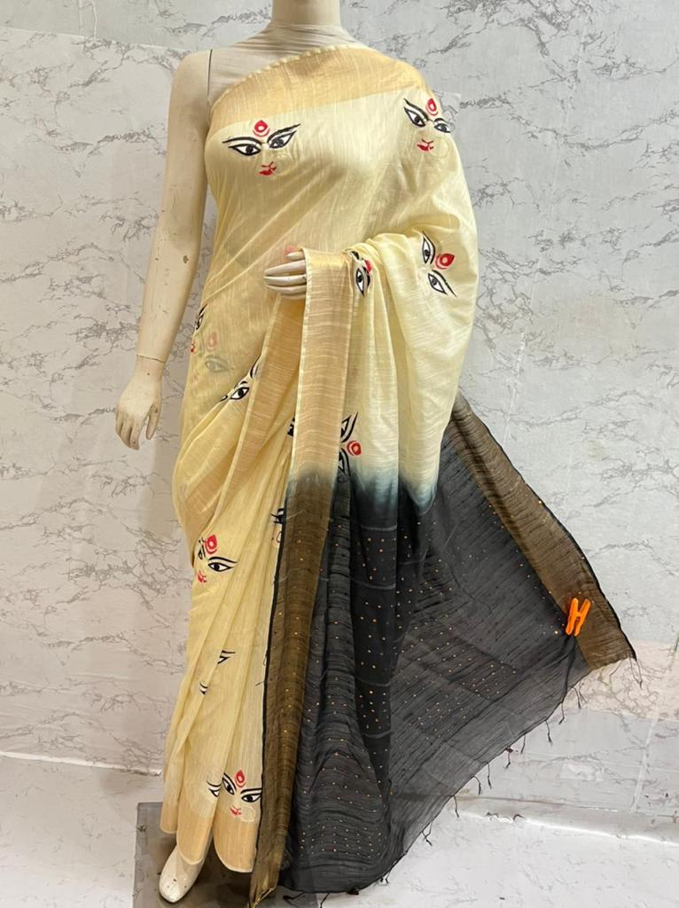 Durga Eyes Silk Saree with Zari Border by Rank Never Retires