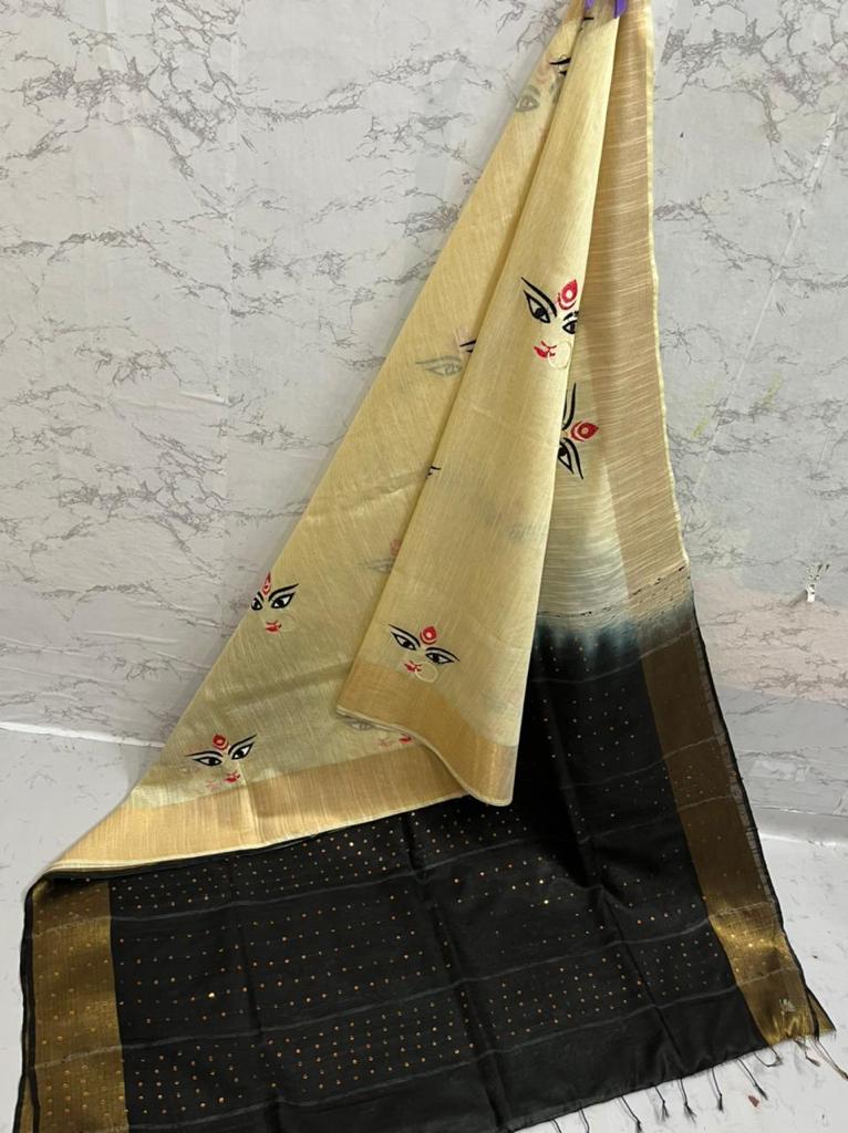 Durga Eyes Silk Saree with Zari Border by Rank Never Retires