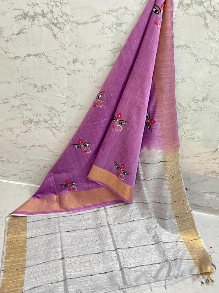 Durga Eyes Silk Saree with Zari Border by Rank Never Retires