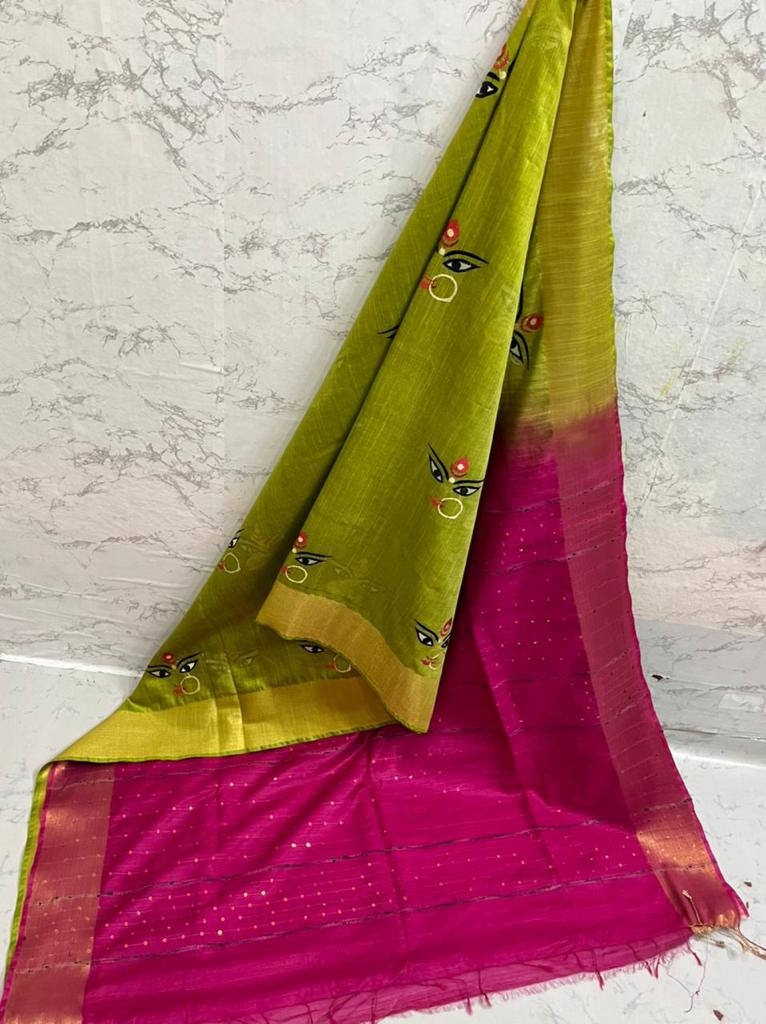 Durga Eyes Silk Saree with Zari Border by Rank Never Retires