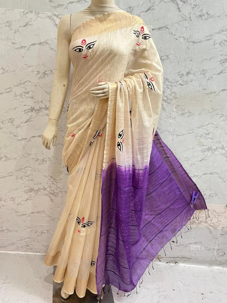 Durga Eyes Silk Saree with Zari Border by Rank Never Retires