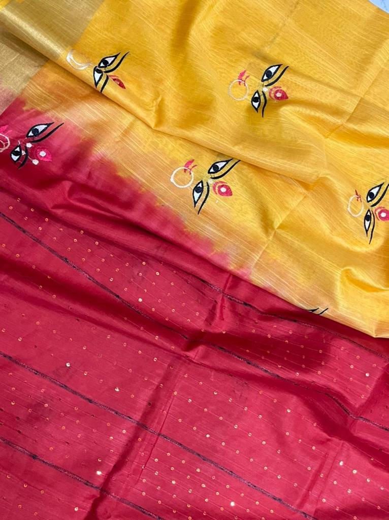 Durga Eyes Silk Saree with Zari Border by Rank Never Retires