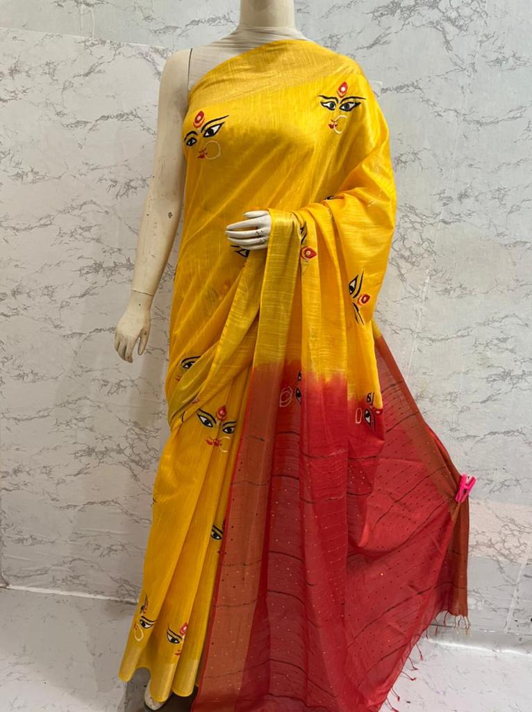 Durga Eyes Silk Saree with Zari Border by Rank Never Retires