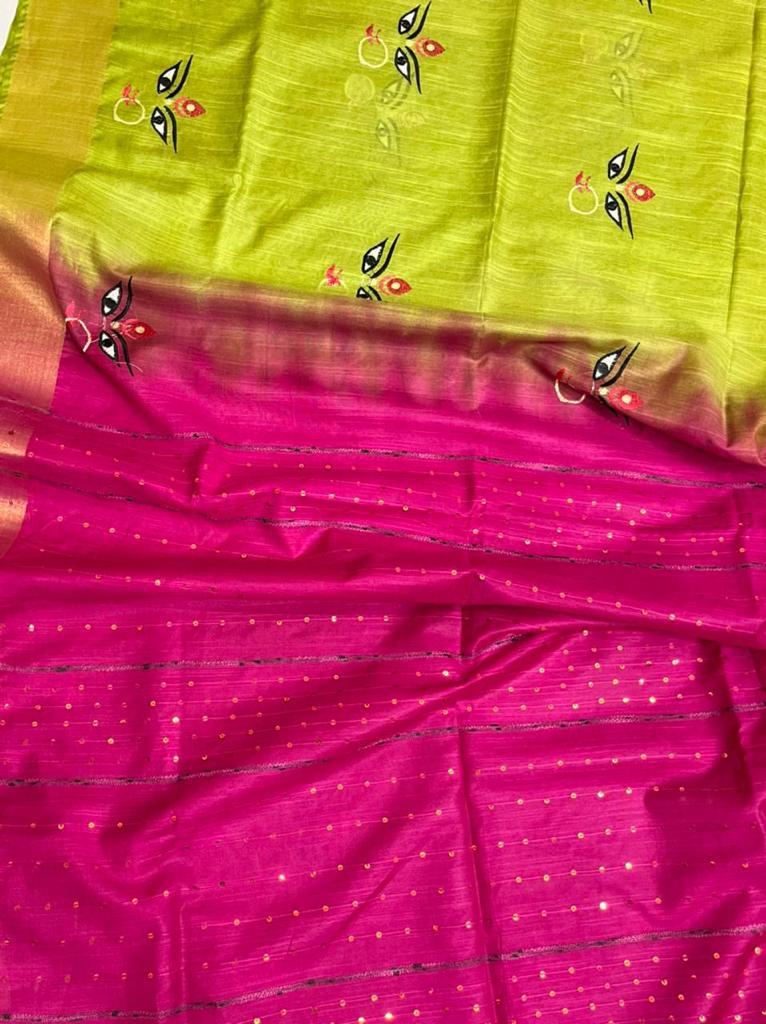 Durga Eyes Silk Saree with Zari Border by Rank Never Retires