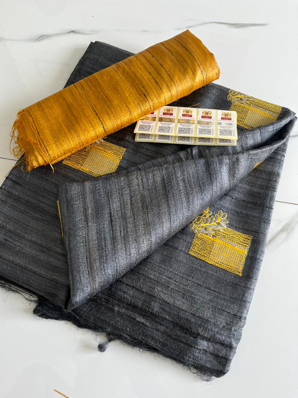 Embroidered Tussar Silk Saree with Zari | Zari Saree By Rank Never Retire