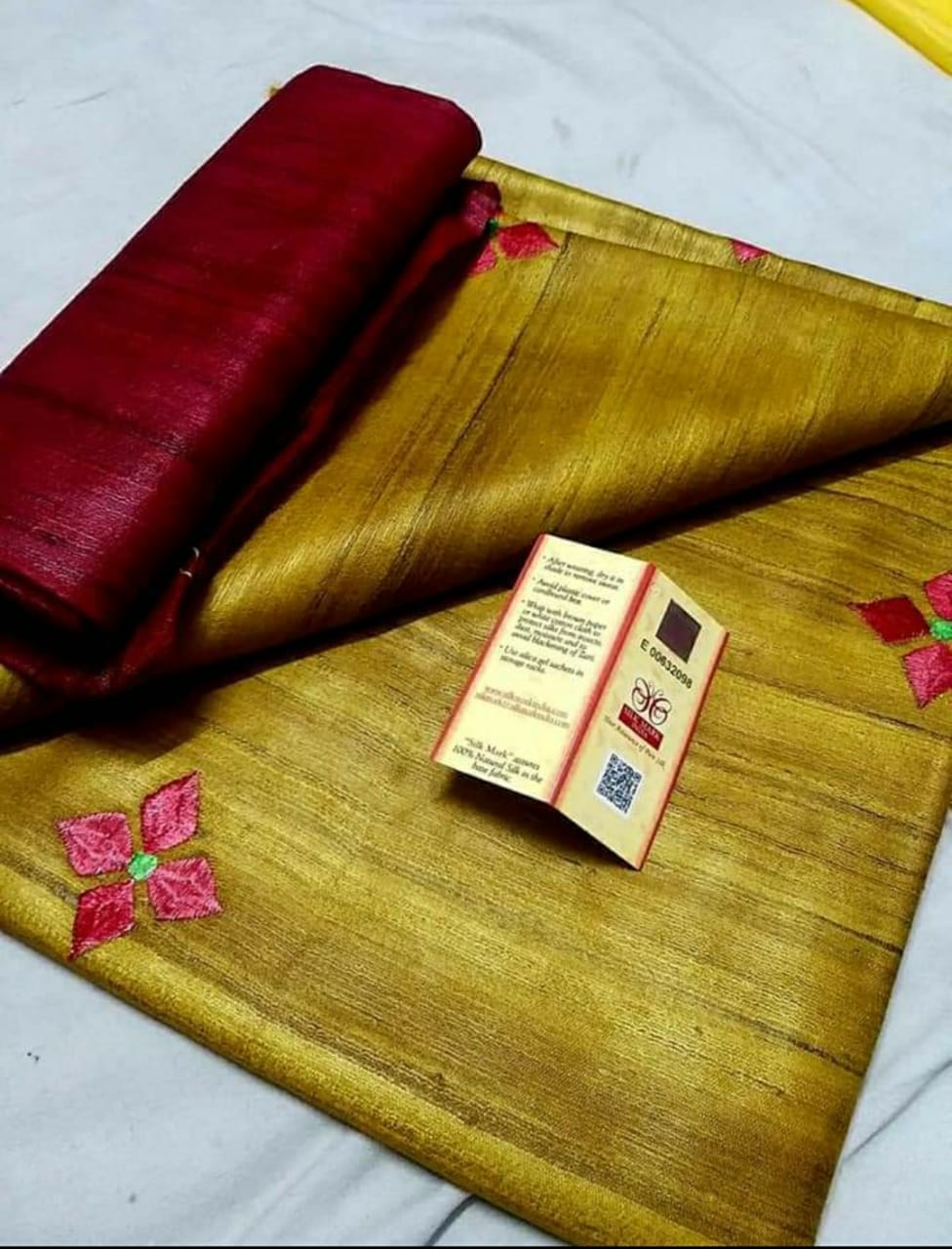 Embroidered Tussar Silk Saree with Zari | Zari Saree By Rank Never Retire