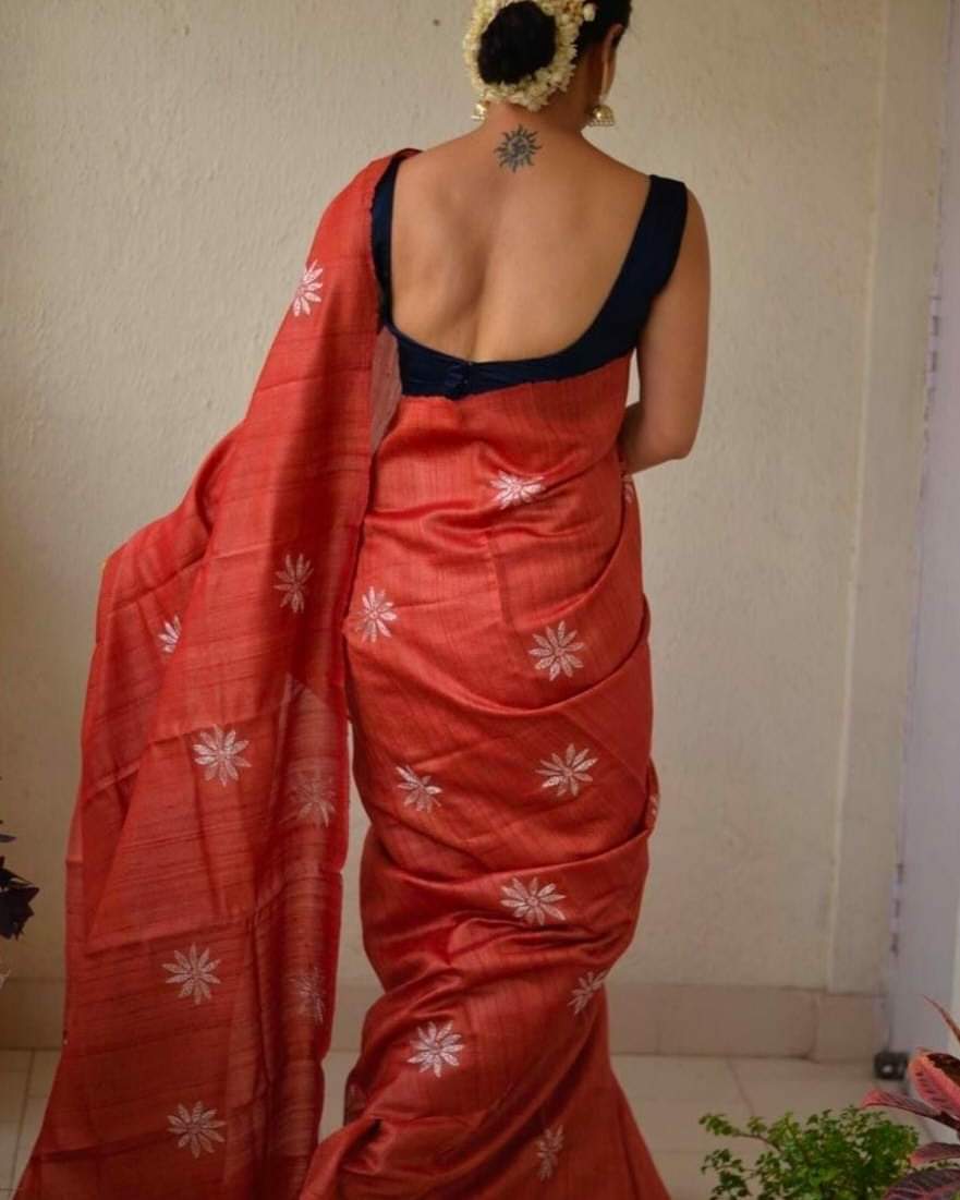 Embroidered Tussar Silk Saree with Zari | Zari Saree By Rank Never Retire